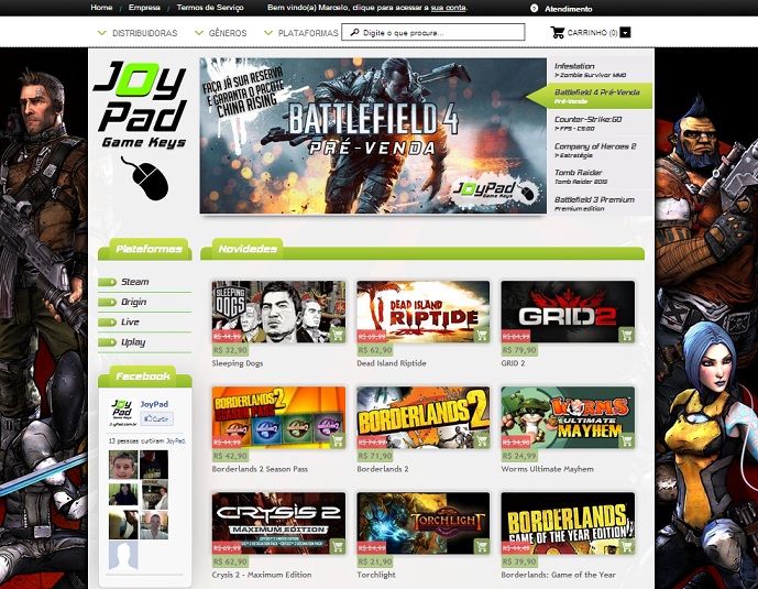WebMendes :: No ar e-commerce JoyPad Game Keys - Site de venda de